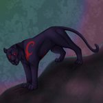 black_body black_fur black_nose feral fur glowing glowing_eyes looking_at_viewer male melanistic paws red_eyes solo standing tattoo teeth whiskers trashgriffin unseenpanther felid mammal pantherine 1:1 digital_media_(artwork) hi_res