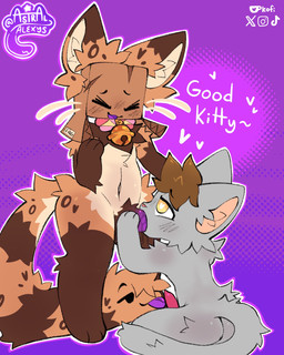 anthro bell bell_collar belly black_eyes blush blush_lines box box_head brown_arms brown_body brown_fur brown_hair brown_legs cardboard cardboard_box collar container duo fellatio fur genitals grey_body grey_fur hair hand_on_penis heart_eyes heart_symbol holding_head instagram_logo ko-fi_logo licking looking_pleasured male male/male open_mouth oral orange_body orange_fur orange_hair outline penile penis penis_lick pink_background purple_tongue sex simple_background sitting standing tail tail_mouth text tiktok_logo tongue tongue_out twitter_logo unusual_anatomy unusual_tail whiskers white_belly white_outline yellow_eyes astralalexys ko-fi twitter lyre_(astralalexys) tiberius_magnus domestic_cat felid feline felis mammal 2025 absurd_res english_text hi_res watermark