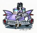 anthro big_breasts breasts car claws clothing female motor_vehicle paws purple_eyes solo swimwear vehicle vintage_car sketchywolf-13 cadillac general_motors foxy_caine canid canine fox mammal traditional_media_(artwork)