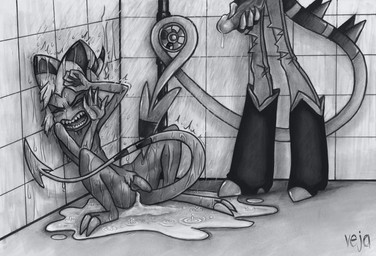 abuse after_rape after_sex anal anal_fluids anus bodily_fluids boots butt captured clothing cloven_hooves crying cum cum_from_ass cum_in_ass cum_inside dominant duo erection eyes_closed faceless_character faceless_male footwear forced genital_fluids genitals hair hooves horn humiliation kidnapping long_tail male male/male masturbation nude pain penis rape revenge screaming sex shoes shower shower_sex size_difference standing tail tears teeth trapped white_hair rosewhite hellaverse helluva_boss moxxie_(helluva_boss) striker_(helluva_boss) demon humanoid imp reptile scalie snake black_and_white digital_media_(artwork) hi_res monochrome