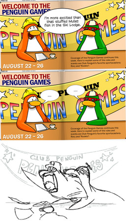 anthro beak beverage clothing coffee coffee_mug container cup duo eyewear glasses headgear headwear male male/male mug panicking vore what morbidmuggie_(artist) unknown_artist club_penguin rookie_(club_penguin) rory_(club_penguin) avian bird penguin comic hi_res