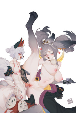 animal_genitalia anthro anthro_on_anthro anthro_penetrated anthro_penetrating anthro_penetrating_anthro anus areola balls biped breasts butt claws clothed clothed_anthro clothed_female clothed_male clothing duo feet female female_penetrated fingers genitals hair male male/female male_penetrating male_penetrating_female navel nipples penetration penis sex sheath smile toes vulva mzhh canid canine fox lagomorph leporid mammal rabbit 2026 absurd_res digital_drawing_(artwork) digital_media_(artwork) hi_res