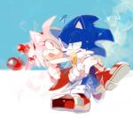 anthro blue_body carrying_person clothing dress duo female gloves handwear male pink_body red_clothing red_dress thin_calves バタスコ sega sonic_the_hedgehog_(series) amy_rose sonic_the_hedgehog eulipotyphlan hedgehog mammal