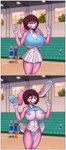 accident accidental_exposure anthro areola big_breasts blurred_background border bottomwear breasts brown_hair carrot cheering cheerleading_pose clothed clothing clothing_lift crop_top curly_hair detailed_background exhibitionism exposed_breasts exposure_variation falling female floppy_ears food genitals gesture hair hand_gesture jumping nipples no_underwear pink_body plant public public_nudity pussy raised_bottomwear raised_clothing raised_skirt shirt skimpy skirt skirt_lift solo surprise surprised_expression topwear under_boob v_sign vegetable wardrobe_malfunction white_border white_bottomwear white_clothing white_skirt mortarionlordofdeath background_character remmy_(remybunny) lagomorph leporid mammal rabbit absurd_res hi_res trans_(lore) trans_woman_(lore)