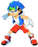 alternate_species blue_hair clothing footwear gloves green_eyes hair handwear hoodie humanized male pointy_ears red_clothing red_footwear shoes simple_background smile sneakers socks solo teeth topwear white_background white_clothing white_footwear white_gloves white_handwear white_socks justin_m. sega sonic_the_hedgehog_(series) sonic_the_hedgehog animal_humanoid eulipotyphlan eulipotyphlan_humanoid hedgehog_humanoid human humanoid mammal mammal_humanoid hi_res