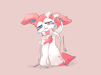 ambiguous_gender anthro anthrofied blue_eyes bodily_fluids bow_ribbon fur open_mouth pink_body pink_fur pokemorph scar simple_background solo tail tears white_body white_fur netchy_boo nintendo pokemon eeveelution generation_6_pokemon pokemon_(species) sylveon 2021 4:3 colored digital_media_(artwork)