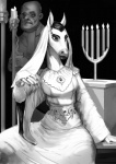 anthro beverage black_hair bracelet candle candleholder clothed clothing coffee dress duo elderly eyebrows food fully_clothed gem hair jewelry lips sitting thick_eyebrows thick_lips zaggatar equid equine horse human mammal 2016 monochrome