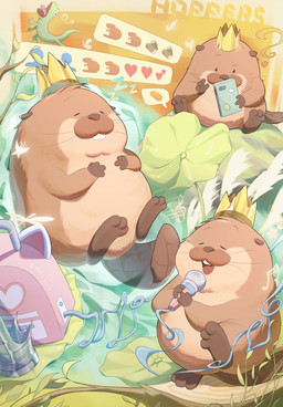 brown_body brown_fur cellphone crown electronics eyes_closed fur headgear king microphone phone royalty singing sitting slightly_chubby smartphone solo littlejimmy1218 disney hoppers_(disney) pixar king_george_(hoppers) beaver mammal rodent 2026 hi_res