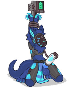 animal_genitalia animal_penis anthro arms_above_head balls bdsm big_penis blue_penis bodily_fluids bondage bottomwear bottomwear_aside bound canine_genitalia canine_penis clothing clothing_aside cum digitigrade ejaculation erection fur genital_fluids genitals kneeling knot knotted_penis loincloth loincloth_aside machine male open_mouth penile penis penis_milking penis_milking_machine precum protogen_visor recharging screen screen_face sheath solo roonefox reesie_(toasterlyy) protogen hi_res