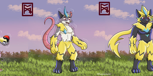 anthro male pokemorph tf_sequence transformation transformation_sequence furminko27 nintendo pokemon generation_7_pokemon legendary_pokemon mammal mouse murid murine pokemon_(species) rodent zeraora 3:1 absurd_res comic hi_res sequence