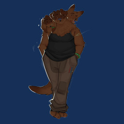 3_heads anthro bandage bandage_on_ears bandage_on_face bangle bottomwear brown_body brown_fur brown_hair cargo_pants clothing conjoined ear_piercing floppy_ears fluffy fluffy_hair fur group hair hands_in_both_pockets jewelry long_ears male multi_head open_mouth orange_eyes overweight pants piercing pointy_ears prick_ears rim_light shirt tank_top topwear trio cerberussenn european_mythology greek_mythology mythology balza_(cerberussenn) canid canid_demon canine canis cerberus demon domestic_dog hellhound mammal mythological_canine mythological_creature 1:1 absurd_res alpha_channel hi_res signature brother_(lore) brothers_(lore) sibling_(lore)