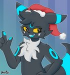 anthro cheek_tuft christmas_clothing christmas_headwear clothing expressive facial_tuft fluffy fluffy_chest fur grey_body grey_fur headgear headwear holidays male smile solo tuft yellow_eyes davyboi christmas nintendo pokemon blackyumbreon_(character) eeveelution generation_2_pokemon pokemon_(species) shiny_pokemon umbreon hi_res sketch