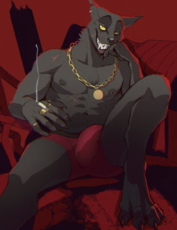 abs abstract_background anthro big_muscles black_body black_fur bulge cigarette claws clothed clothing digitigrade ear_piercing ear_ring erection erection_under_clothing fur humanoid_hands jewelry looking_at_viewer male muscular muscular_anthro muscular_male narrowed_eyes navel necklace nipple_piercing nipples notched_ear pecs piercing red_background ring ring_piercing scar sharp_teeth simple_background sitting smile smoke smoking solo teeth tuft underwear k0bit0wani canid canine canis domestic_dog mammal 2021 absurd_res hi_res