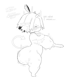 angry big_breasts big_butt big_nipples blush bodily_fluids breasts butt cellulite choker choker_only crossed_arms female flustered hair horn huge_breasts huge_butt huge_thighs jewelry lactating milk motion_lines necklace necklace_only nipple_piercing nipples nude piercing pointy_ears pouting short_hair shortstack side_view simple_background size_transformation solo spade_tail sweat sweaty_butt tail tears text thick_thighs transformation nucr4r demon humanoid hi_res monochrome