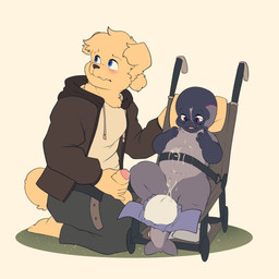 adult_on_toddler adult_on_young age_difference anthro balls barefoot belt blue_eyes blush bodily_fluids bottomwear clean_diaper clothed clothing cum cum_on_body cum_on_face diaper duo ejaculation embarrassed erection eyewear feet female fur genital_fluids genitals glasses grey_body happy humanoid_genitalia humanoid_penis innocence kneeling male male/female masturbation open_belt open_bottomwear open_clothing open_diaper open_pants pants penis purple_eyes shirt simple_background sitting size_difference slightly_chubby smile stroller sweater t-shirt toddler topwear undressed vulva wearing_glasses yellow_body yellow_fur young young_female younger_female battler mason_(battler) aquatic canid canine cetacean mammal porpoise toothed_whale 1:1 2026 absurd_res colored digital_media_(artwork) hi_res