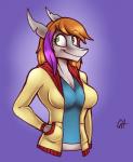 anthro big_breasts breasts clothed clothing female fur hair looking_aside looking_away non-mammal_breasts purple_background simple_background smile solo ghastlygh chloe_culson_(ryltar) fish marine shark 2017 absurd_res digital_media_(artwork) hi_res