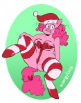 anthro breasts female genitals looking_at_viewer nipple_outline overweight overweight_anthro overweight_female pussy ribbons smile solo spread_legs spreading groggyghoul friendship_is_magic hasbro my_little_pony pinkie_pie_(mlp) earth_pony equid equine horse mammal pony