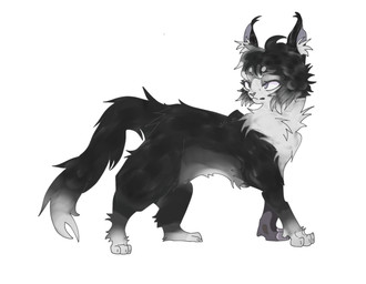 black_body black_fur cheek_tuft chest_tuft ear_tuft eyebrows facial_tuft female feral fur grey_eyes inner_ear_fluff long_tail markings matted_fur moses_(project_moon) prosthetic prosthetic_limb purple_eyes short_fur solo spiky_fur tail tuft white_body white_fur white_markings wrinkles rootfrost distortion_detective project_moon domestic_cat felid feline felis mammal hi_res