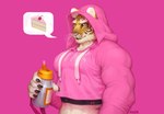 anthro barazoku biped bottle clothing container cropped_hoodie fur green_eyes hoodie looking_at_viewer male muscular muscular_anthro muscular_male orange_body orange_fur pink_clothing pink_hoodie pink_topwear shrug_(clothing) solo topwear twitter_hoodie water_bottle j_axer meme_clothing felid mammal pantherine tiger meme