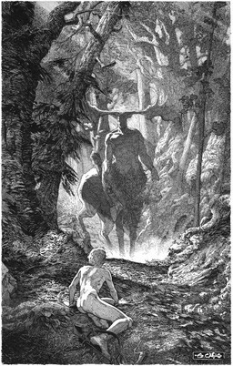 age_difference axe duo forest larger_male male melee_weapon muscular plant size_difference smaller_male trap_(contrivance) trapped tree weapon younger_male cagle_evan deer human mammal taur hi_res monochrome signature