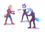 anthro blue_body blue_fur blue_hair blue_tongue breasts clothing female footwear fur green_eyes group hair male orange_body orange_fur orange_tail shocked shoes tail tongue kokoro-tokoro marvel nintendo spider-man:_spider-verse spider-man_(series) spider-man_pointing_at_spider-man star_fox fox_mccloud gwen_stacy krystal_(star_fox) marcus_mccloud miles_morales peter_parker spider-gwen spider-man_(character) spider-woman canid canine fox mammal digital_media_(artwork) hi_res