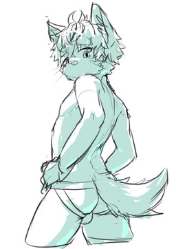 anthro band-aid band-aid_on_face band-aid_on_nose bandage bandage_on_face bandage_on_nose butt clothed clothing hands_on_hips jockstrap jockstrap_only kemono looking_at_viewer looking_back looking_back_at_viewer male simple_background solo topless underwear underwear_only white_background young young_anthro young_male zutabo mammal 2026 absurd_res hi_res monochrome sketch