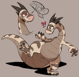 4_fingers 4_toes after_transformation ambiguous_gender anthro belly big_tail bottom_heavy claws directional_arrow fangs feet finger_claws fingers grey_background growth horn interrobang long_neck long_tail looking_at_self pawpads pear-shaped_figure raised_leg red_eyes rounded_snout scales simple_background solo striped_body striped_scales stripes surprised tail tapering_tail teeth thick_tail toe_claws toes weight_gain wide_crotch wide_hips flookz mythology flookz_(character) dragon mythological_creature mythological_scalie reptile scalie wingless_dragon 2018 digital_drawing_(artwork) digital_media_(artwork)
