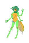 4_arms ahoge animal_genitalia antennae_(anatomy) arm_tuft arthropod_abdomen big_breasts breasts cloaca compound_eyes digitigrade erection exoskeleton fangs female front_view genitals green_body green_hair hair herm insect_wings intersex mandibles multi_arm multi_limb multicolored_body neck_tuft nipples nude open_mouth orange_body penis pussy rear_view red_eyes simple_background solo stinger teeth tongue tuft vertical_cloaca wings wrist_tuft apocalipsejack macross_frontier ranka_lee animal_humanoid arthropod arthropod_humanoid bee humanoid hymenopteran hymenopteran_humanoid insect insect_humanoid hi_res model_sheet