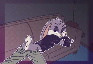anthro bottomwear bottomwear_down butt butt_focus clothed clothing exposed_butt furniture half-closed_eyes inside looking_at_viewer lying male narrowed_eyes on_front outline pants pants_down partial_nudity partially_clothed presenting presenting_hindquarters smug sofa solo ircluzar violet_bunny lagomorph leporid mammal rabbit colored digital_media_(artwork) hi_res pixel_(artwork) shaded