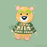 anthro biped black_nose clothing dot_eyes green_background male overweight overweight_anthro overweight_male pawpads pink_pawpads simple_background sitting solo sparkles sweater topwear iforgettobuyturnips animal_crossing nintendo nate_(animal_crossing) bear mammal 1:1 2020 hi_res