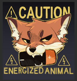 ambiguous_gender anthro battery black_eyes border brown_body brown_eyebrows brown_fur caution_sign cheek_tuft circle_eyebrows dipstick_ears ear_markings electricity_symbol exclamation_point eyebrows facial_tuft fangs fur gradient_background grey_background grey_border hazard_symbol holding_object holding_object_in_mouth inner_ear_fluff looking_away markings minus_sign multicolored_body multicolored_ears multicolored_fur narrowed_eyes orange_body orange_fur plus_sign sign simple_background solo symbol teeth text tuft white_body white_fur white_inner_ear white_inner_ear_fluff white_text yellow_sclera yellow_text feve canid canine fox mammal 2026 english_text headshot_portrait icon portrait
