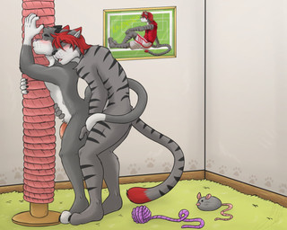 anal anal_penetration anthro blush butt duo eyes_closed feet flaccid from_behind_position fur genitals hair humanoid_genitalia humanoid_penis male male/male male_penetrated male_penetrating male_penetrating_male nude open_mouth penetration penile penile_penetration penis sex standing standing_sex tail toes toy likangel domestic_cat felid feline felis mammal 5:4 digital_media_(artwork)