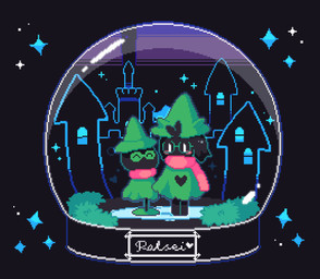 blush building castle clothing duo eyewear glasses globe grass hat headgear headwear heart_symbol house plant scarf star text kae77p deltarune undertale_(series) ralsei bovid caprine darkner goat mammal digital_media_(artwork) pixel_(artwork)