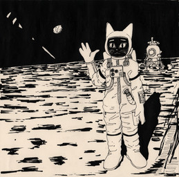 ambiguous_gender anthro closed_smile clothed clothed_anthro clothing gesture moon moon_landing mouth_closed on_the_moon realistic shadow smile solo space spacecraft spacesuit standing vehicle waving whiskers monoxromatik lk_(lunar_lander) domestic_cat felid feline felis mammal 2021 absurd_res english_description hi_res marker_(artwork) traditional_media_(artwork)