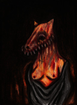 anthro breasts cross cross_necklace female horror_(theme) jewelry necklace nightmare_fuel nipples nude solo unhappy893 equid equine horse mammal absurd_res charcoal_(artwork) hi_res portrait traditional_media_(artwork)