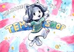 anthro female hair looking_at_viewer open_mouth solo white_body paurachan undertale undertale_(series) temmie_(undertale) mammal tem painting_(artwork) traditional_media_(artwork) watercolor_(artwork)