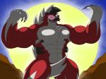 abs anthro armpit_hair biceps big_muscles body_hair huge_muscles male muscular muscular_anthro muscular_male night pecs sky solo star starry_sky muscleartguy nintendo pokemon canid canine generation_7_pokemon lycanroc mammal midnight_lycanroc pokemon_(species) 2016 4:3 absurd_res hi_res