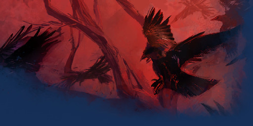 ambiguous_feral ambiguous_gender beak black_beak black_tail black_tail_feathers black_wings feathered_tail feathered_wings feathers feet feral flying forest group light open_beak open_mouth plant red_lighting red_sky sky tail talons toes tree wings unknown_artist dead_by_daylight avian bird corvid corvus_(genus) crow oscine passerine 2024 alpha_channel colored digital_media_(artwork) digital_painting_(artwork) english_description hi_res lighting long_image official_art painting_(artwork) red_theme shaded wide_image