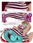 anthro bodily_fluids burping clothed clothing comic cutaway d._e._belton_(artist) drooling duo eating female female_pred human human_on_anthro imprint inside_stomach internal interspecies male male/female mammal monroe_(character) saliva sharp_teeth soft_vore teeth vore