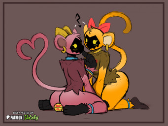 anthro biped blush border breasts butt duo feet female fingers front_view fur kneeling looking_at_viewer nude nude_anthro nude_female rear_view red_border simple_background tail toes spiritelin kingdom_hearts square_enix bouncywild haplorhine heartless mammal monkey primate 2026 digital_drawing_(artwork) digital_media_(artwork) hi_res