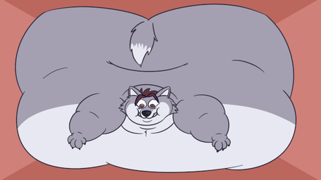 anthro belly big_belly big_butt blob_body body_expansion brown_hair butt feral french_artist fur grey_body grey_fur hair huge_belly huge_butt immobile male morbidly_obese morbidly_obese_male nude_anthro obese obese_male orange_background overweight overweight_male rinss scared simple_background solo stuck tail through_wall weight_gain toxicoow canid canine canis mammal wolf 2021 2d_animation animated digital_media_(artwork)