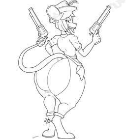 anthro belt big_butt bob_cut boots buckteeth butt butt_focus chaps cigar clothing cowboy cowboy_boots cowboy_hat digitigrade ear_piercing ear_stud exposed_butt eyelashes female footwear grin grinning_at_viewer gun gun_smoke hair handgun hat hat_feather headgear headwear holding_gun holding_handgun holding_object holding_ranged_weapon holding_revolver holding_weapon huge_butt looking_at_viewer looking_back looking_back_at_viewer loose_feather narrowed_eyes piercing prehensile_tail ranged_weapon rear_view revolver shirt shoes short_hair simple_background smile smiling_at_viewer smoke smoking smoking_cigar solo spurs tail tail_holding_object teeth topwear weapon white_background existimatio pon_maglikian mammal mouse murid murine rodent 2021 absurd_res black_and_white digital_media_(artwork) full-length_portrait hi_res monochrome portrait signature