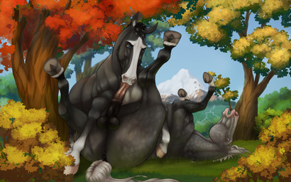 anatomically_correct anatomically_correct_genitalia anatomically_correct_penis animal_genitalia animal_penis anus balls duo equine_anus equine_genitalia equine_penis erection fellatio feral feral_on_feral feral_penetrated feral_penetrating feral_penetrating_feral forest fur genitals hooves lying male male/male male_penetrated male_penetrating male_penetrating_male on_back open_mouth oral oral_penetration outside penetration penile penile_penetration penis plant puffy_anus sex tail tree jaribka equid equine horse mammal 16:10 digital_media_(artwork) widescreen