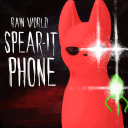 :3 album_redraw ambiguous_gender black_eyes black_nose eye_scar facial_scar fur glistening glistening_eyes lidded_eyes looking_at_viewer red_body red_fur scar solo text astroapollo neil_cicierega_(copyright) rain_world videocult hunter_(rain_world) neuron_fly slugcat 1:1 album_cover cover english_text