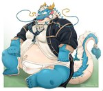 anthro beard belly blue_body briefs bulge clothing facial_hair hair horn male mature_male navel necktie overweight sitting solo tail tighty_whities underwear white_briefs white_clothing white_hair white_underwear 96panda lifewonders mythology tokyo_afterschool_summoners qinglong_(tas) dragon mythological_creature mythological_scalie scalie 2024 absurd_res hi_res