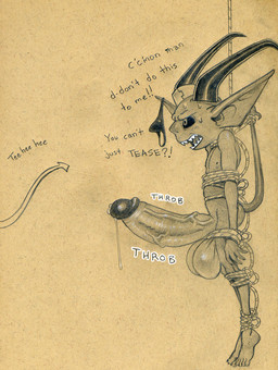 arms_tied balls bdsm big_balls big_ears big_penis black_sclera bodily_fluids bondage bound clothing cock_and_ball_torture dialogue disembodied_tail dripping duo erection foreskin fully_bound genital_fluids genital_torture genitals glistening glistening_genitalia glistening_penis horn horn_cuff huge_balls huge_penis humanoid_genitalia humanoid_penis humanoid_pointy_ears hyper hyper_balls hyper_genitalia hyper_penis legs_tied male male_focus not_furry onomatopoeia open_mouth orgasm_denial penis pent_up plantigrade pointy_ears precum precum_drip restraints retracted_foreskin rope rope_bondage sharp_teeth side_view simple_background skinny solo_focus sound_effects spade_tail stuttering submissive submissive_male suspension sweat sweatdrop tail tail_tied tan_background teasing teeth text textured_background thong tied_balls underwear vein veiny_penis tush_(artist) nim_(naughtyimp) humanoid imp 2017 english_text hi_res portrait
