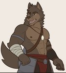 abs alpha_channel anthro bandage bandaged_arm brown_eyes canid canine canis erof_(far_beyond_the_world) ghosty_cult jewelry male mammal muscular muscular_anthro muscular_male nipples pendant shirtless shirtless_anthro shirtless_male simple_background solo transparent_background wolf