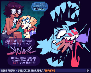 biting_hand blood bodily_fluids clothing crying duo female male petting speech_bubble tears text topwear torn_clothing torn_topwear violence edmango alpha_(edmango) huffa_(edmango) bird_dog canid canine canis domestic_dog golden_retriever human hunting_dog mammal retriever english_text