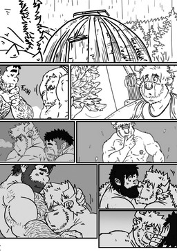 bdsm bed bondage bound facial_piercing furniture hairy hug kissing male male/male manly nipple_piercing nipples nose_piercing nose_ring nude piercing raining ring_piercing simple_background sleeping water weapon husky92 european_mythology greek_mythology mythology bovid bovine humanoid mammal minotaur orc comic hi_res monochrome multiple_scenes
