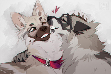 biting_cheek black_claws black_markings brown_eyes brown_markings brown_nose cheek_bite cheek_tuft claws collar collar_only duo eyelashes eyes_closed facial_tuft fangs female feral fur grey_body grey_fur grey_markings hand_on_head heart_symbol inner_ear_fluff looking_at_another male male/female markings nude one_eye_closed red_collar simple_background smile snout tan_body tan_fur teeth tuft azzai belgian_shepherd canid canine canis domestic_dog herding_dog mammal pastoral_dog sheepdog wolf 3:2 colored colored_sketch digital_drawing_(artwork) digital_media_(artwork) flat_colors sketch